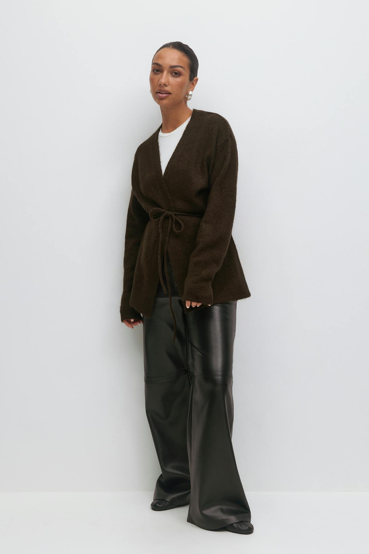 Mid knitted wrap cardigan - Oat melange