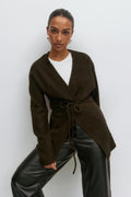 Mid knitted wrap cardigan - Chocolate brown