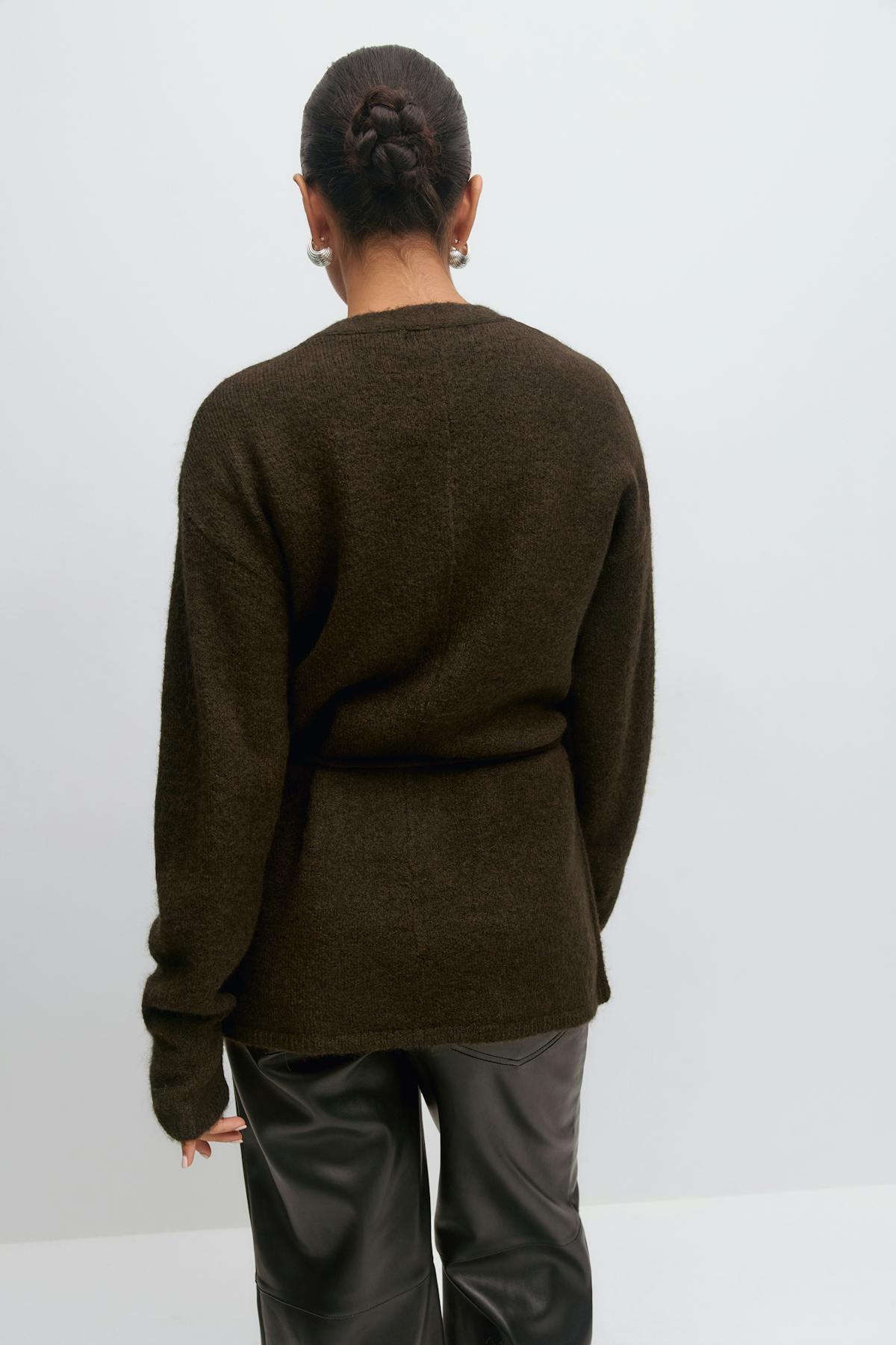 Mid knitted wrap cardigan - Chocolate brown