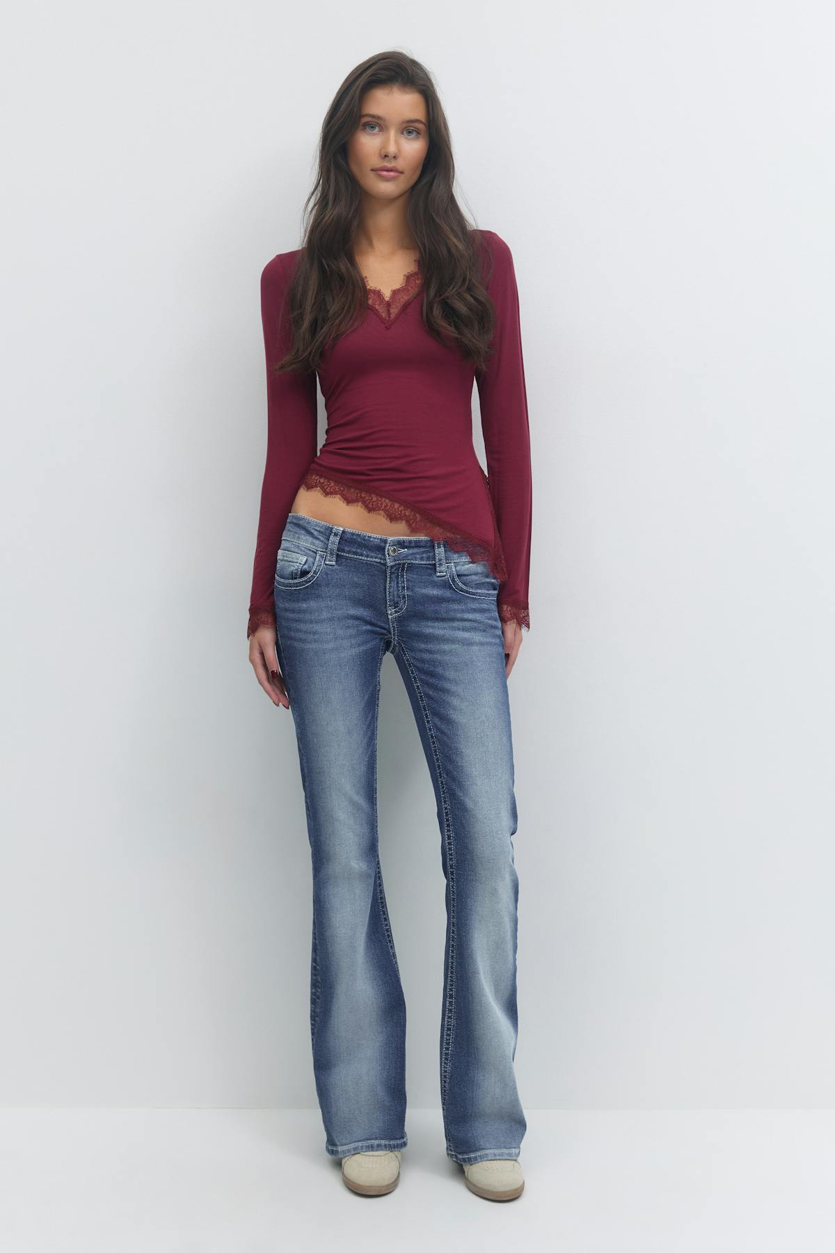 Decorated flare tall jeans - Mid blue
