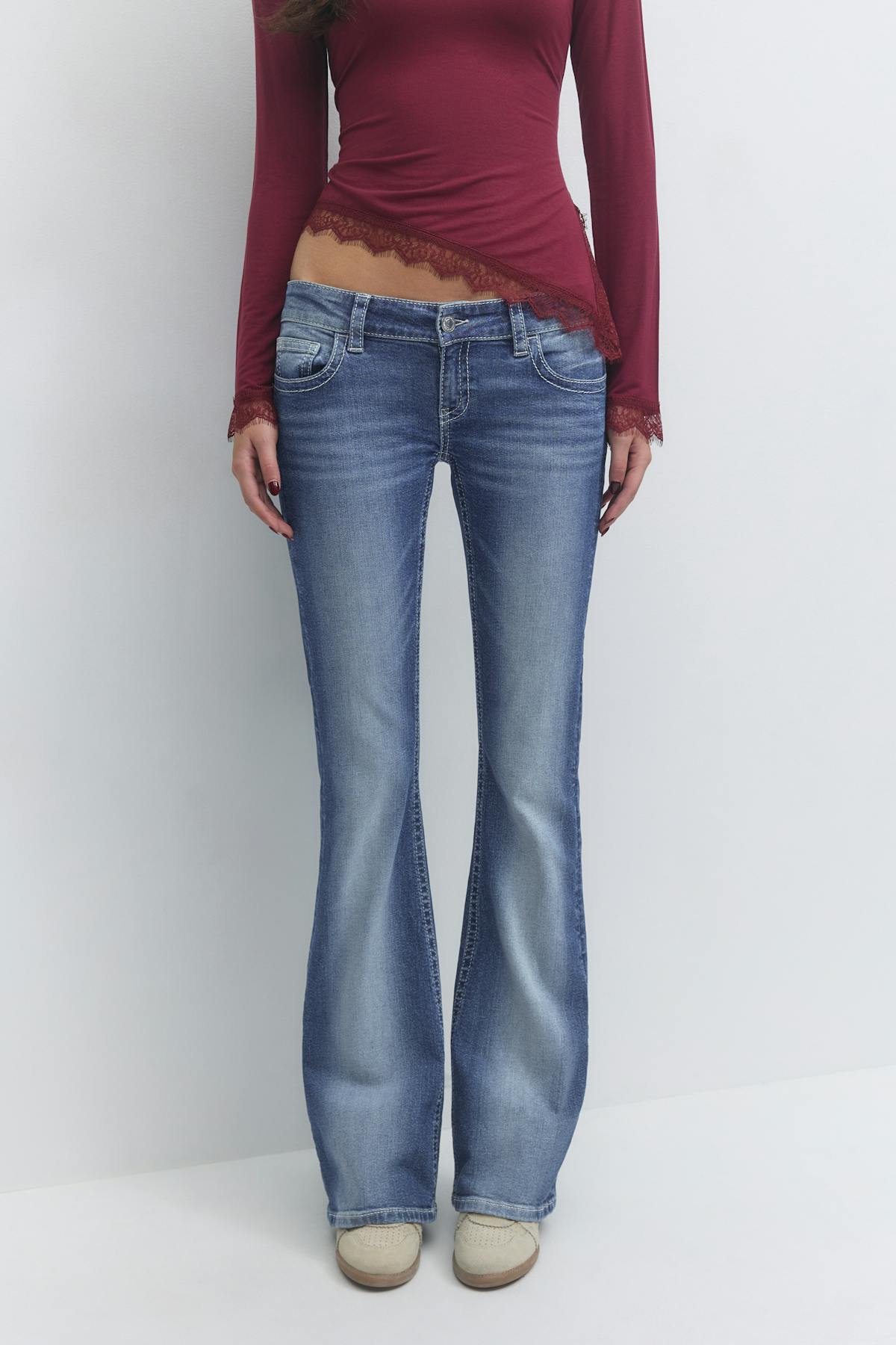 Decorated flare tall jeans - Mid blue