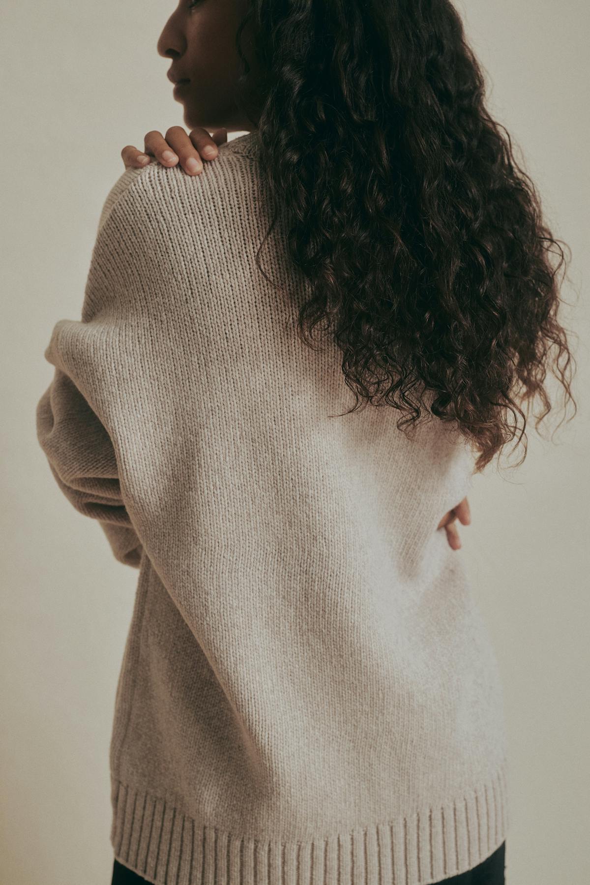 Merino wool knitted sweater - Beige melange