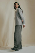 V-neck knitted wool sweater - Mid grey mel