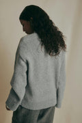 V-neck knitted wool sweater - Mid grey mel