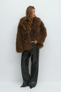 Faux fur short jacket - Marron