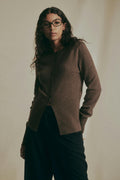 Shaped knitted wool cardigan - Brown melange