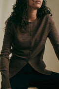 Shaped knitted wool cardigan - Brown melange