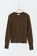 Shaped knitted wool cardigan - Brown melange
