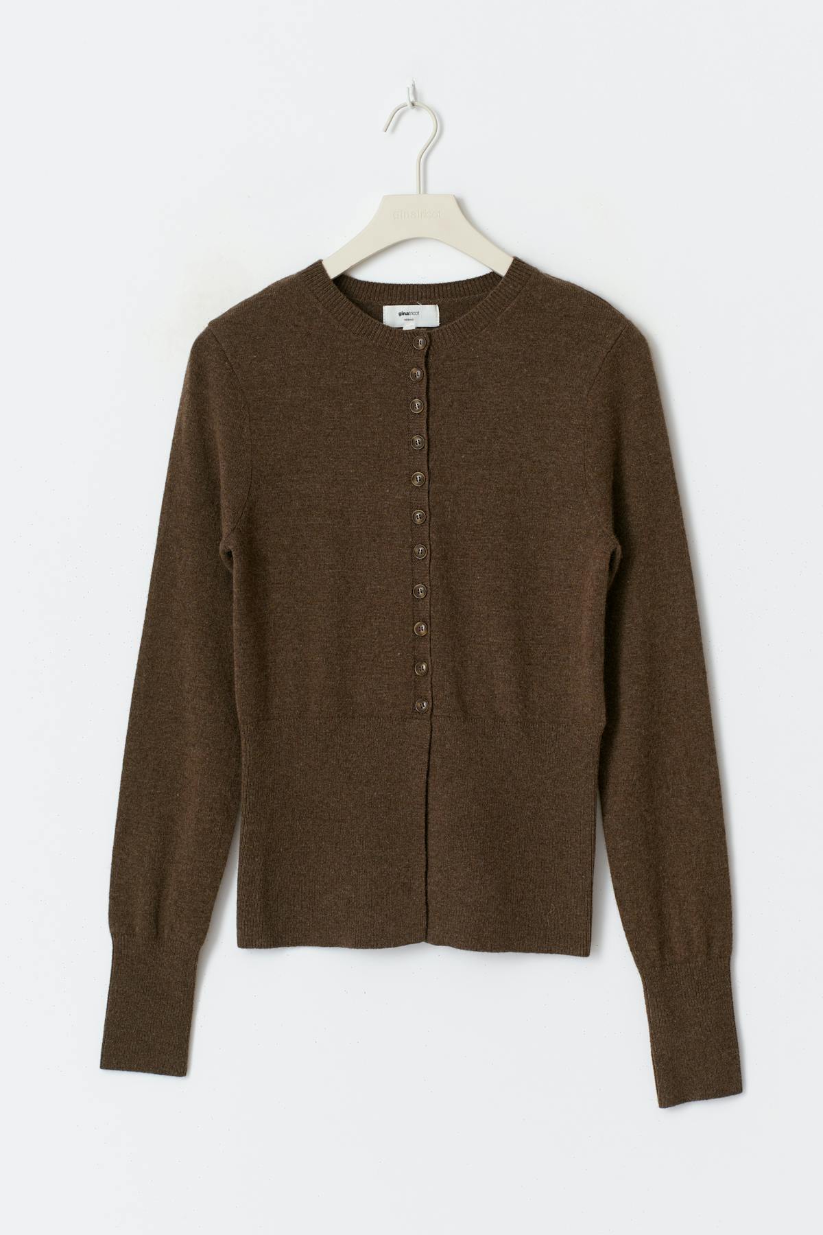 Shaped knitted wool cardigan - Brown melange