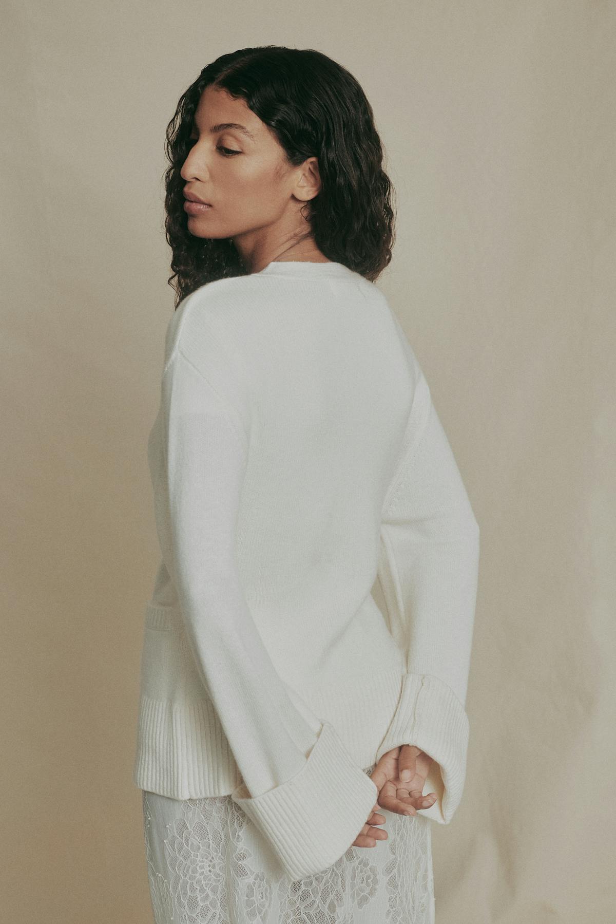 Merino wool knitted cardigan - Gardenia