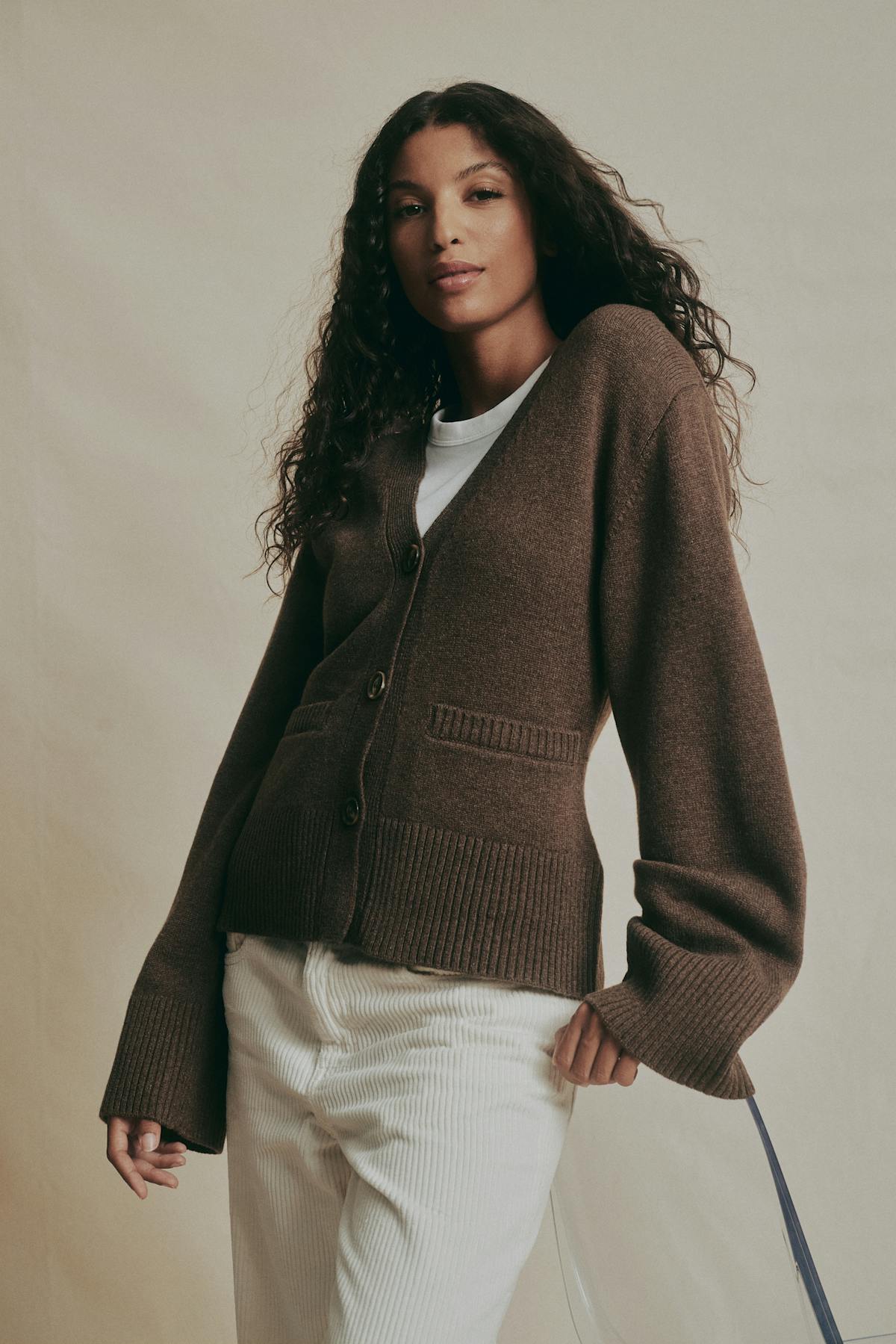 Merino wool knitted cardigan - Gardenia