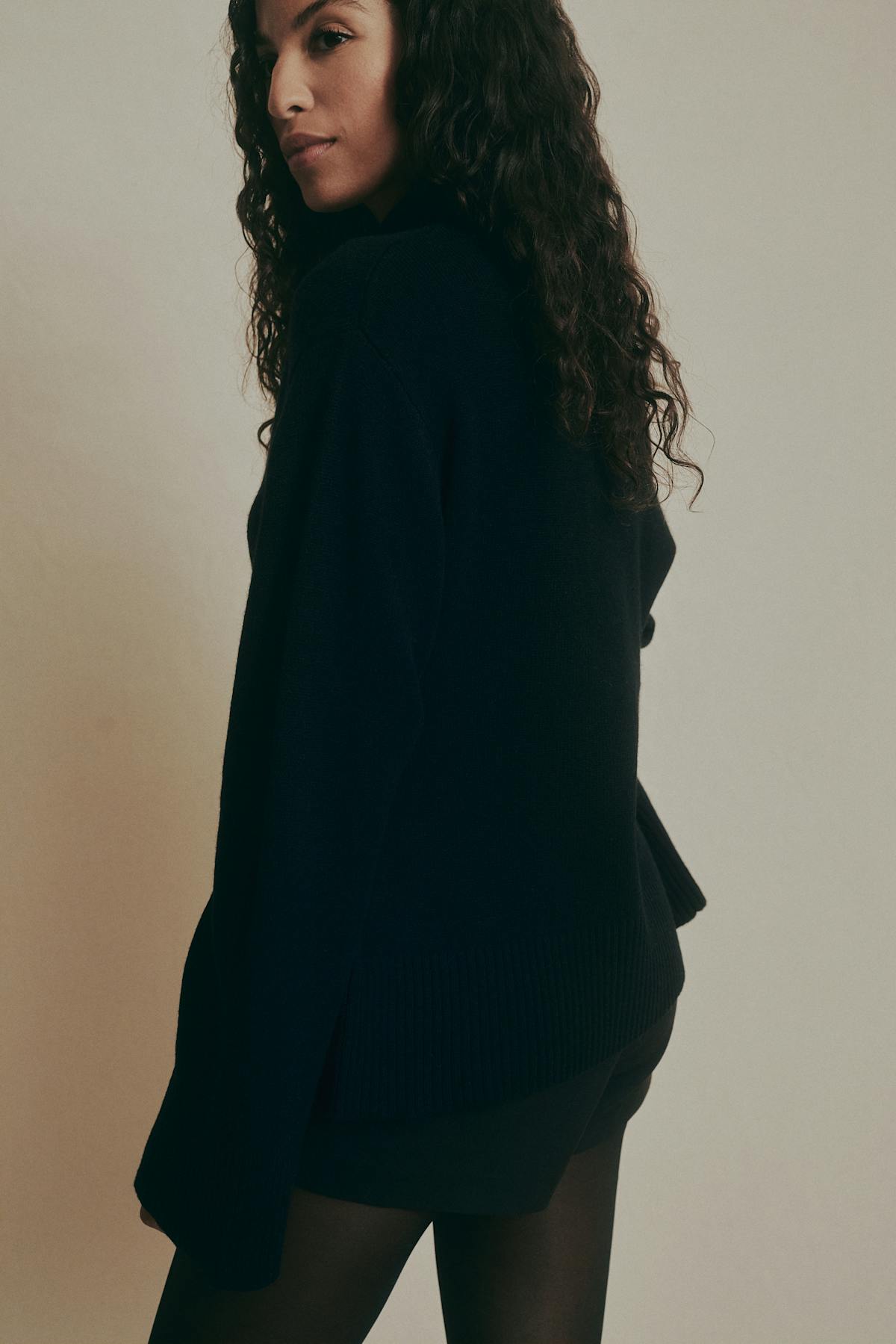 Merino wool knitted cardigan - Noir