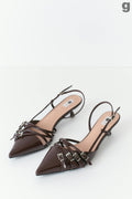 Strappy slingbacks - Marron foncé