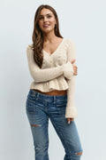 Y knitted tie cardigan - Beige