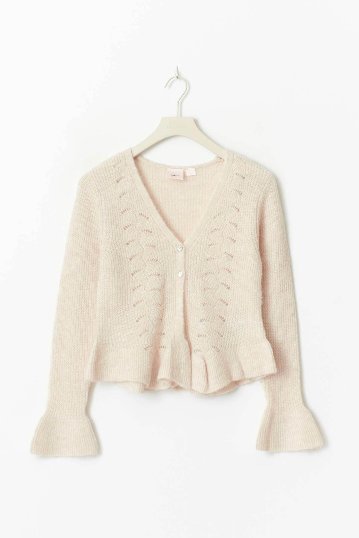 Y knitted tie cardigan - Beige