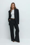 Mid waist straight trousers - Navy pinstripe