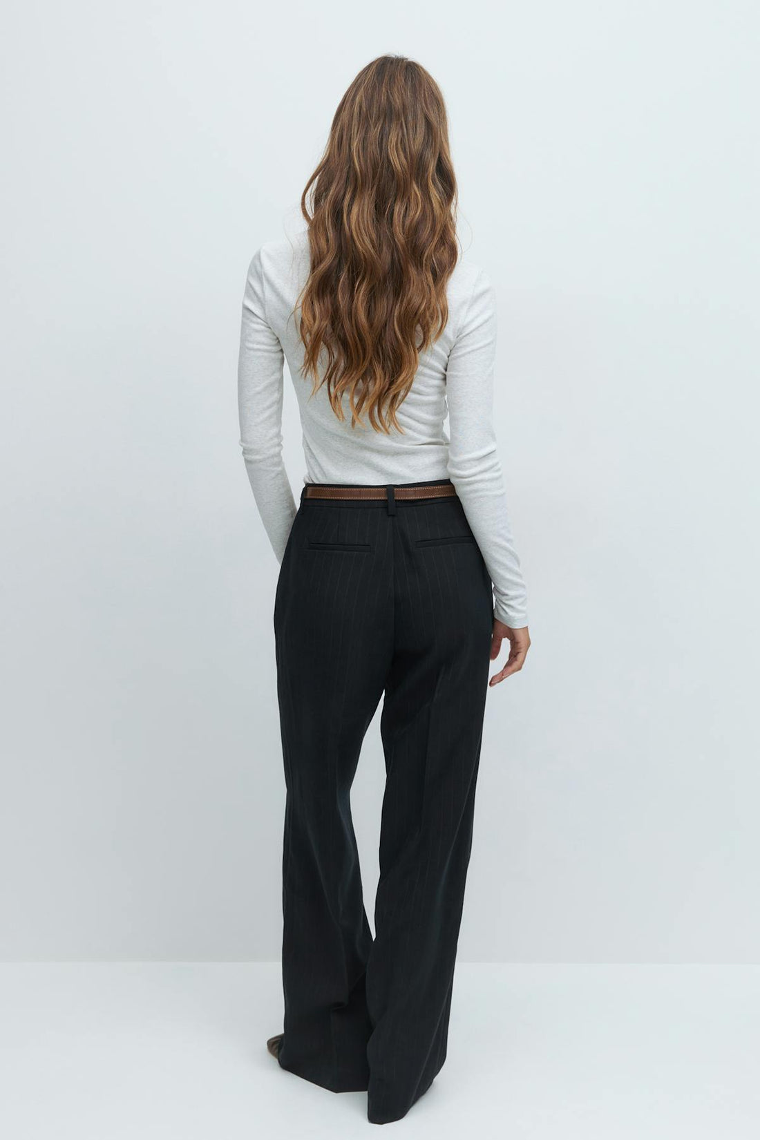Mid waist straight trousers - Navy pinstripe