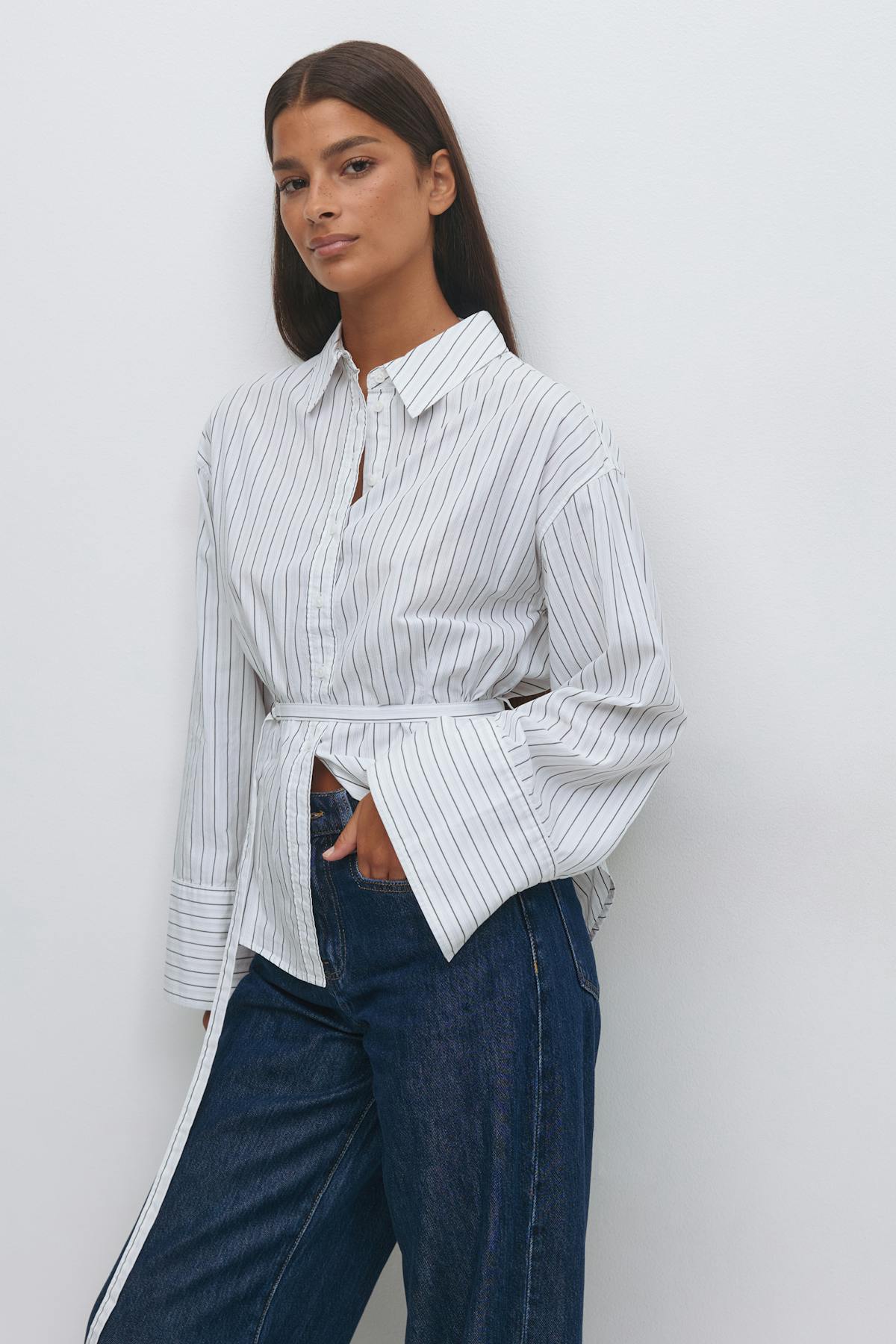 Shaped tie blouse - Blanc