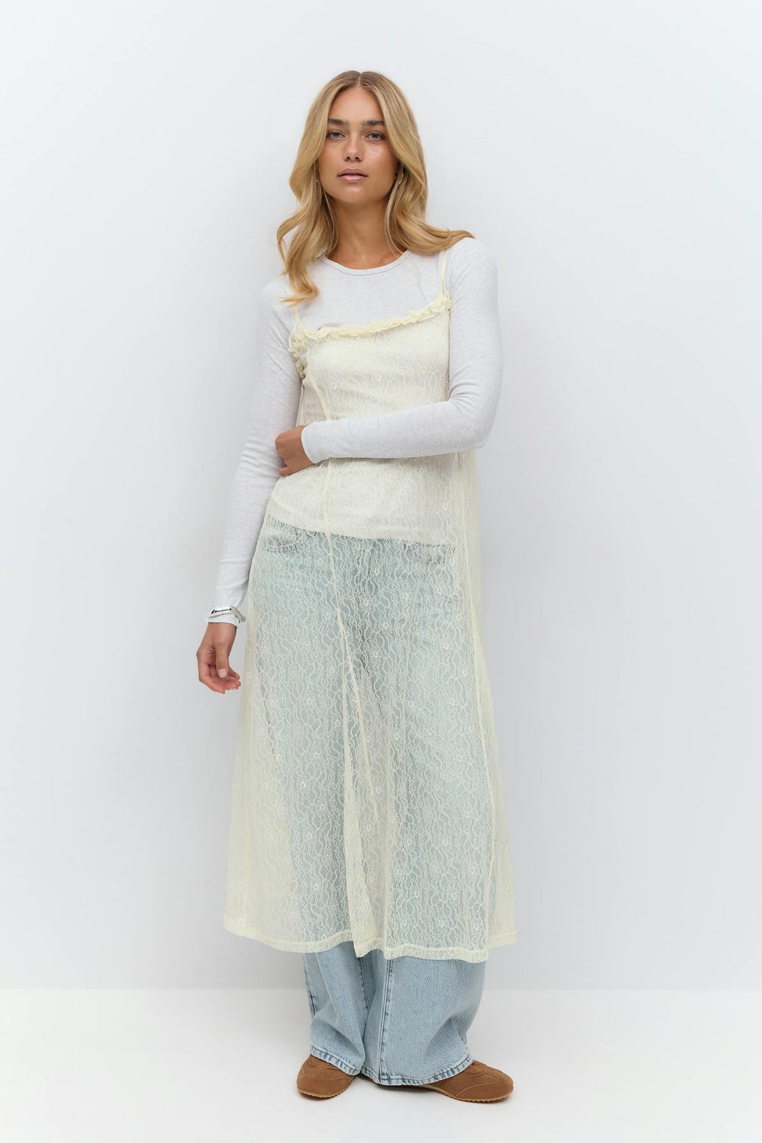 Lace slip dress - Crème