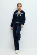 Y velour zip hood - Bleu marine