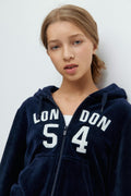 Y velour zip hood - Bleu marine