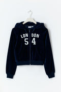 Y velour zip hood - Bleu marine