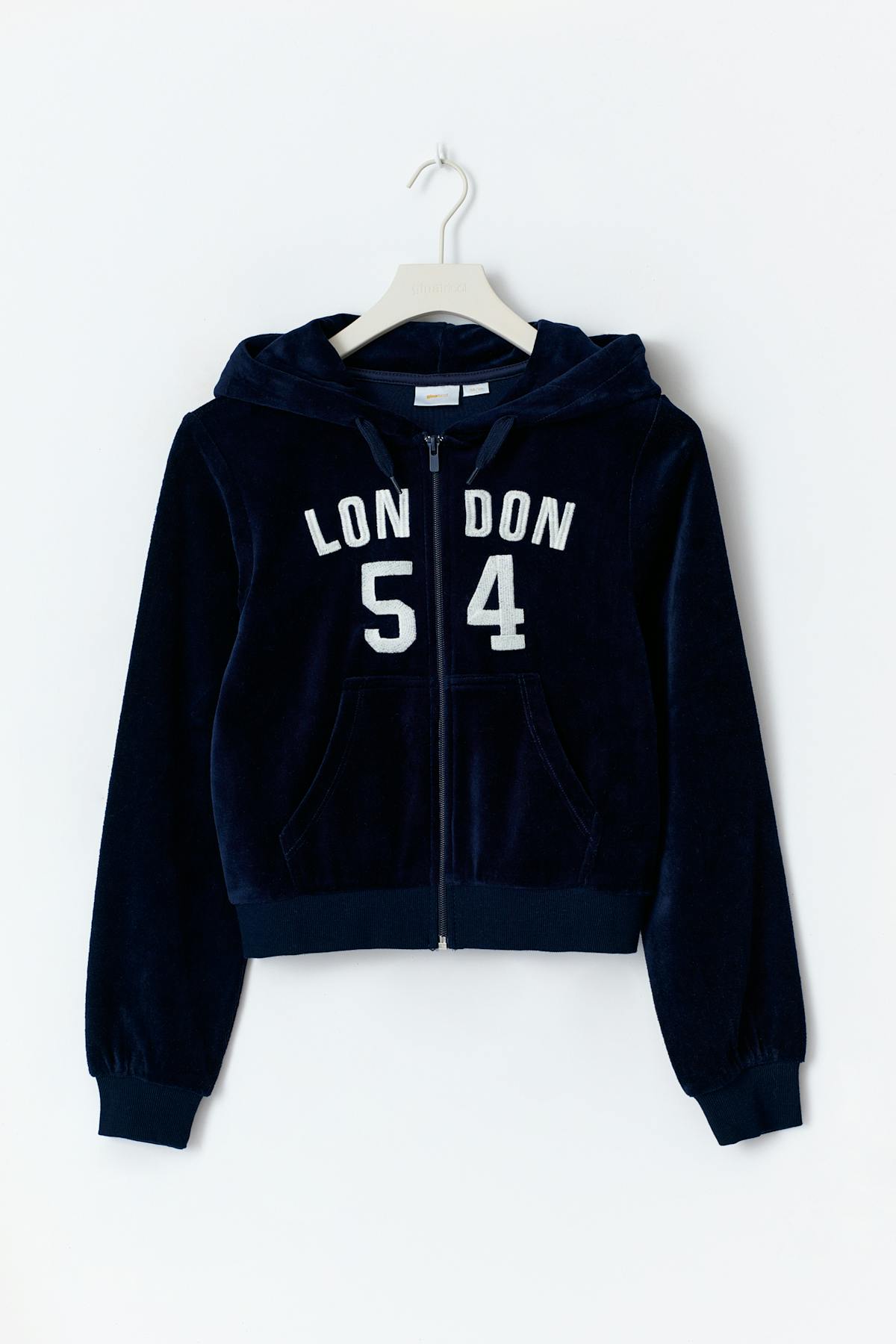Y velour zip hood - Bleu marine