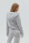 Y velour zip hood - Lt grey melange