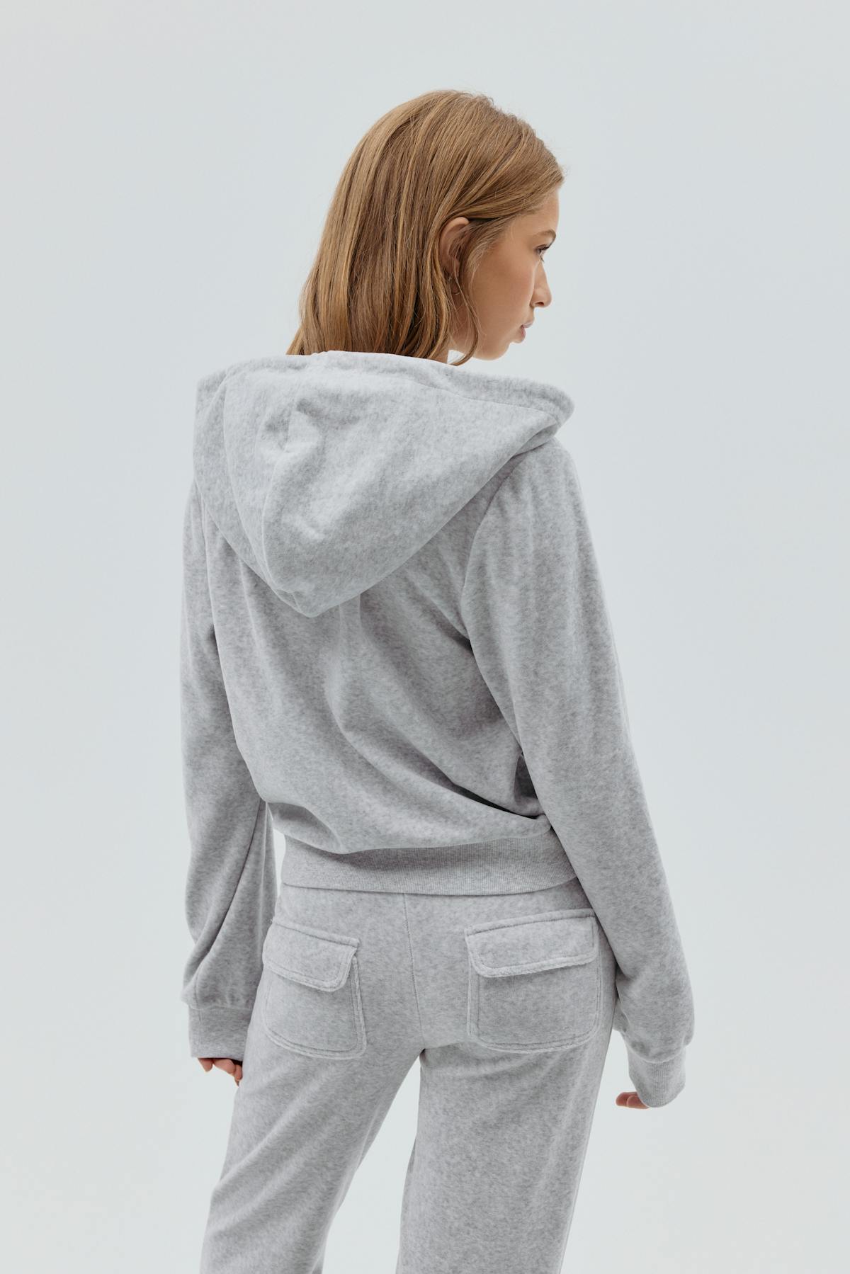 Y velour zip hood - Lt grey melange