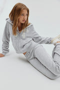 Y velour zip hood - Lt grey melange