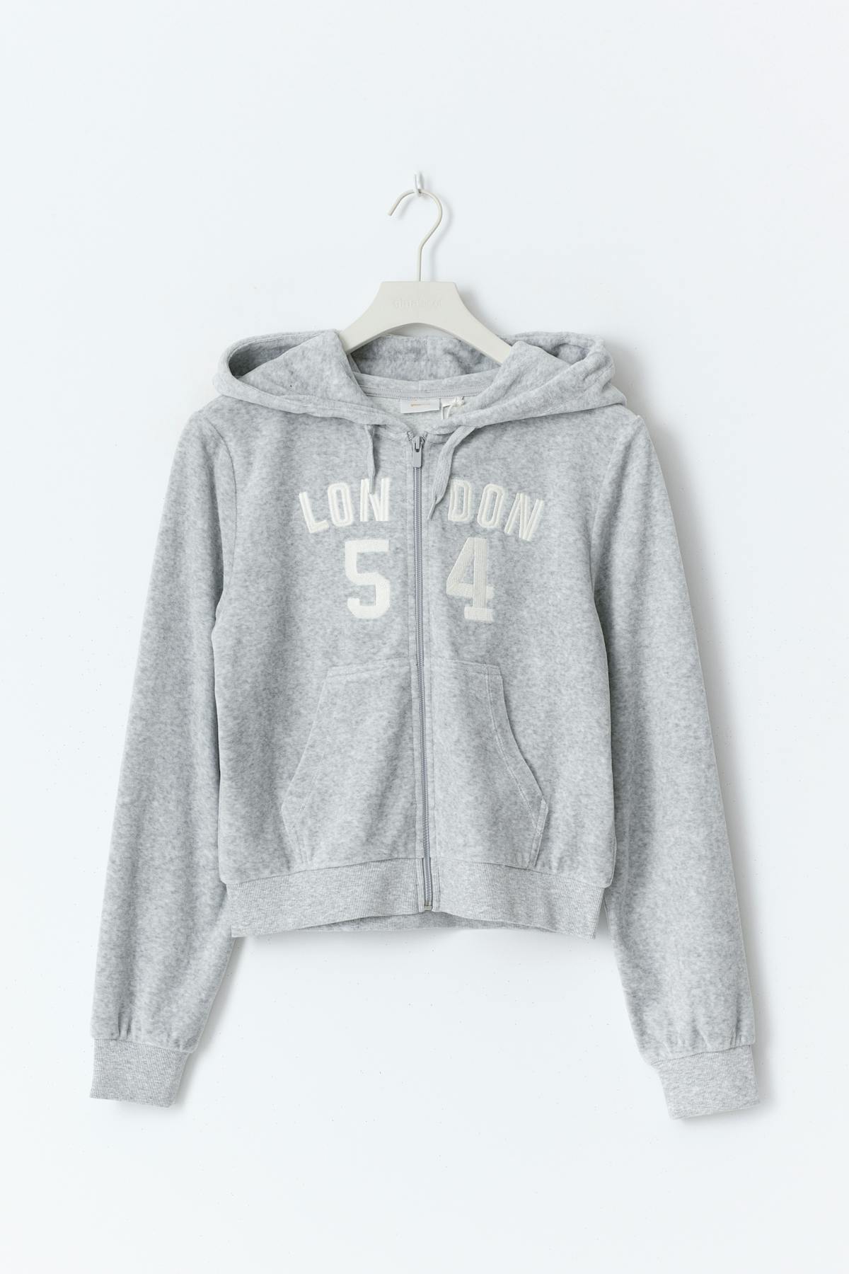 Y velour zip hood - Lt grey melange