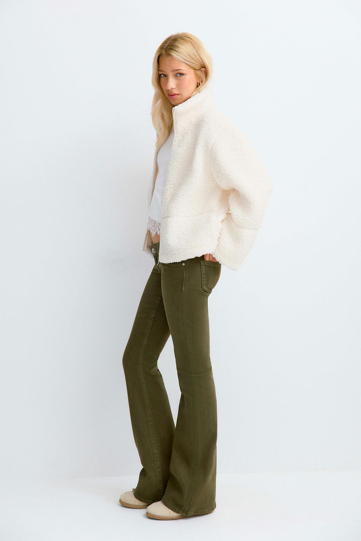 Y pile zip jacket - Crème