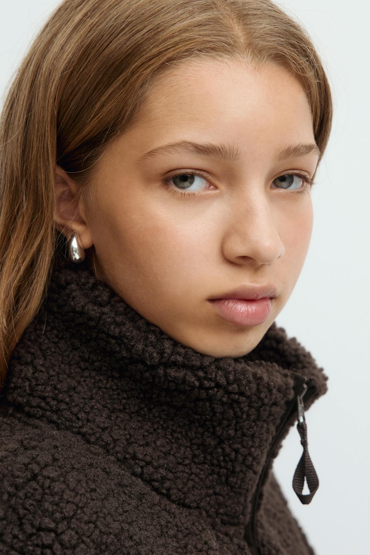 Y pile zip jacket - Marron foncé
