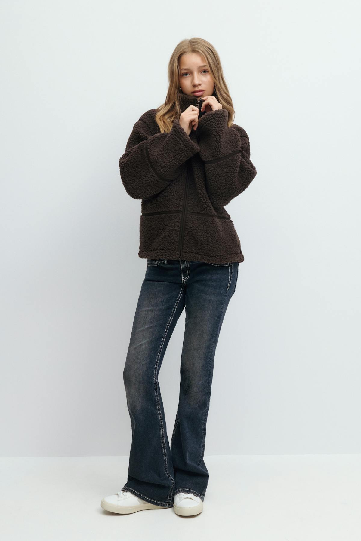 Y pile zip jacket - Marron foncé