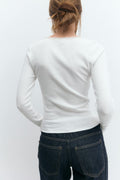 V-neck lace detail top - Blanc cassé