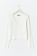 V-neck lace detail top - Blanc cassé
