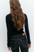V-neck lace detail top - Noir