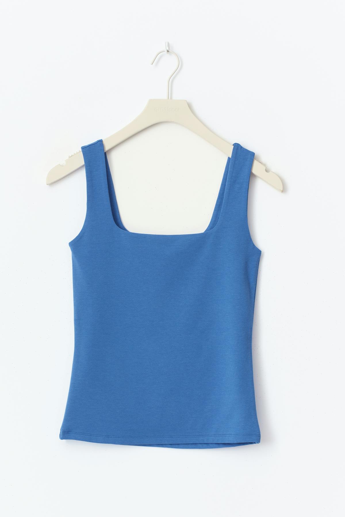 Square neck top - Bleu