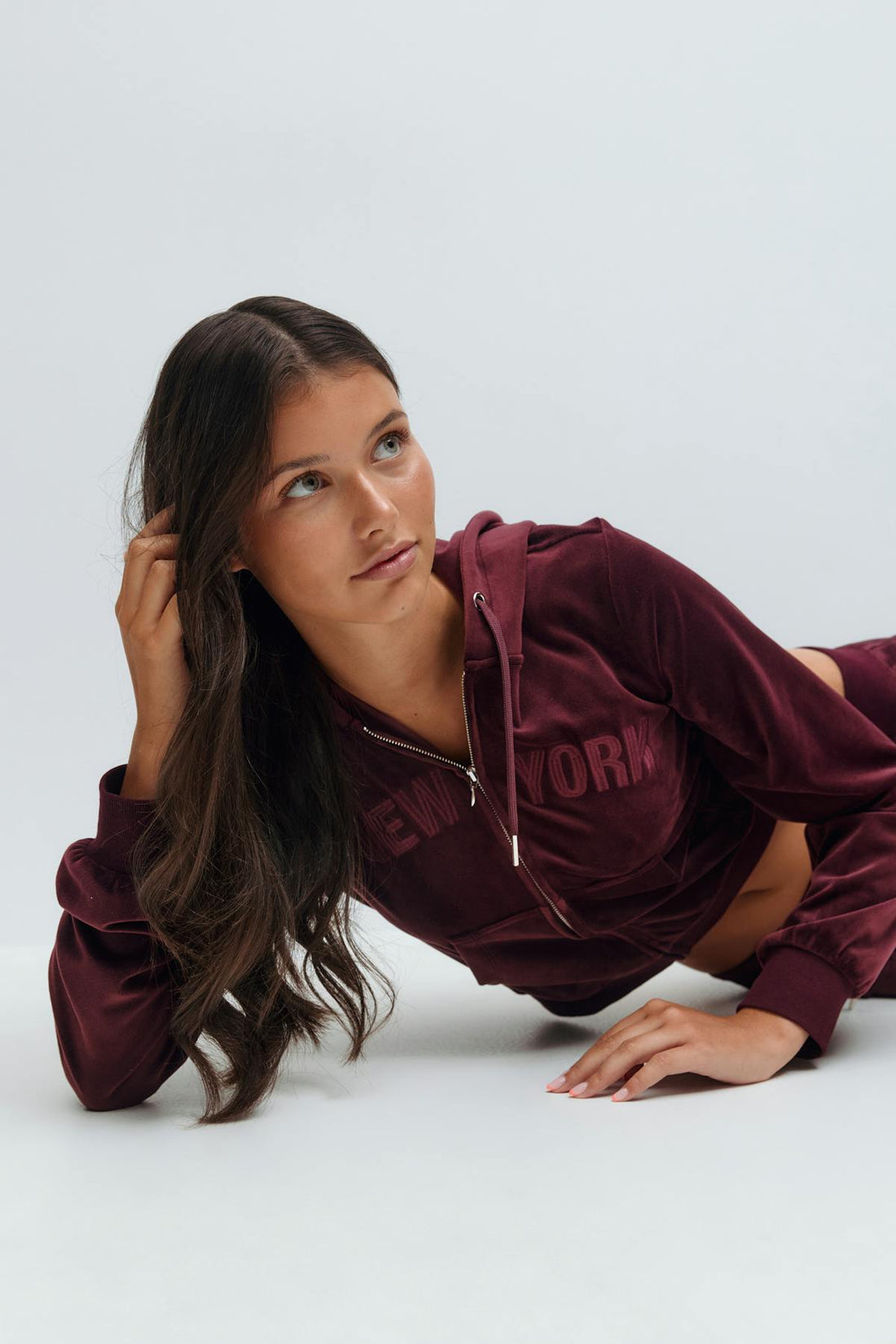 14+ velour zip hood - Bordeaux