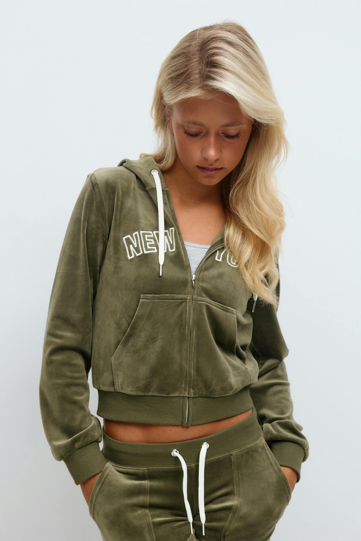 14+ velour zip hood - Vert