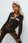 14+ velour zip hood - Marron