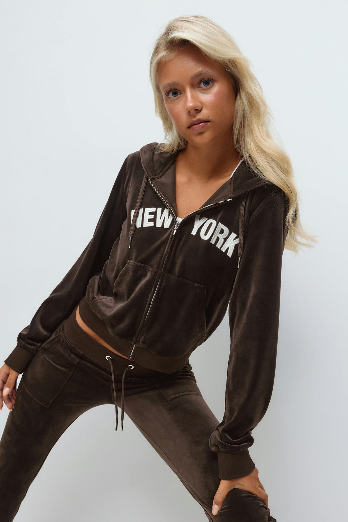 14+ velour zip hood - Marron