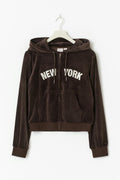 14+ velour zip hood - Marron