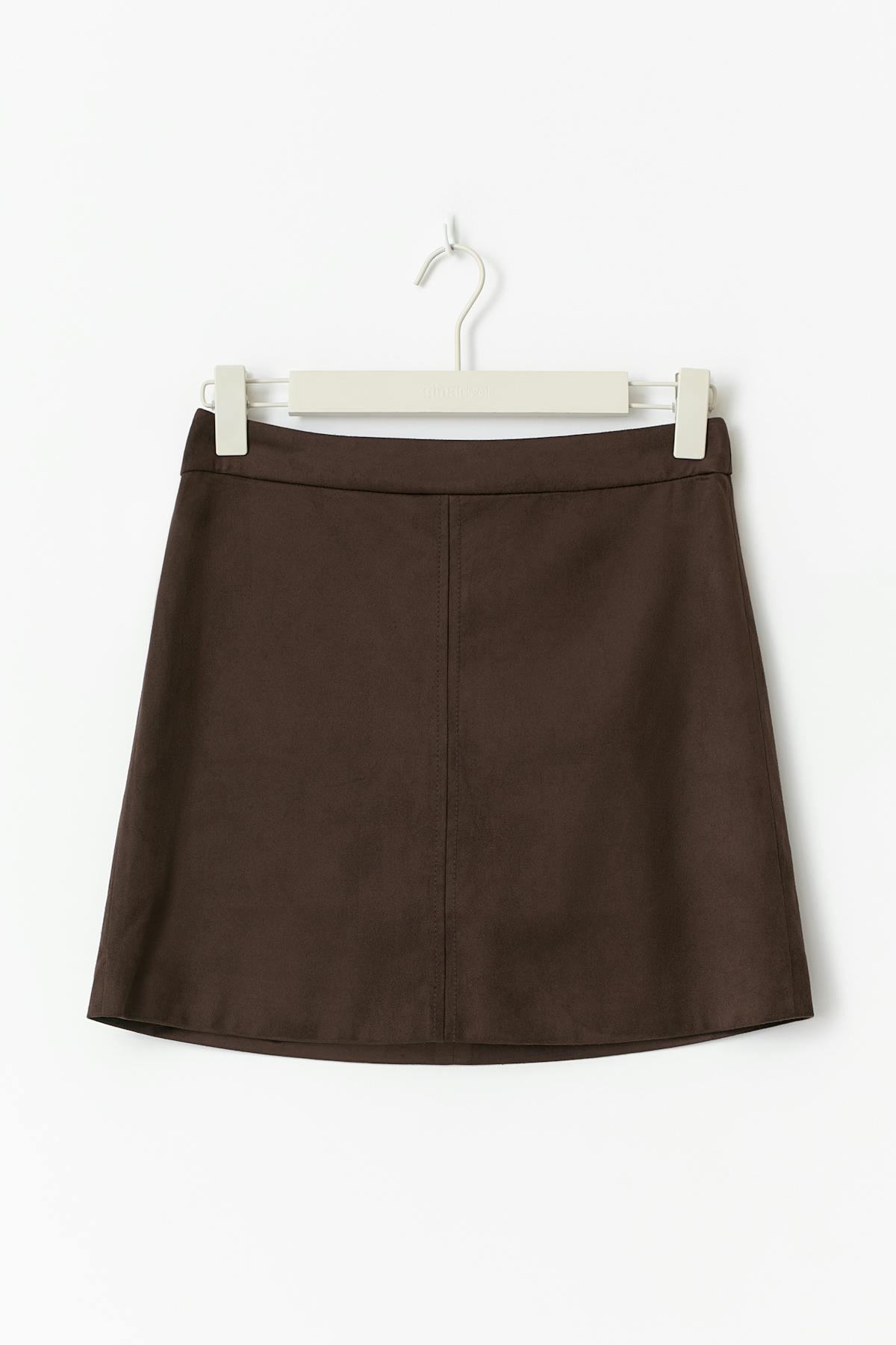 Faux suede mini skirt - Marron foncé