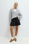 Pleated mini skirt - Lt grey melange