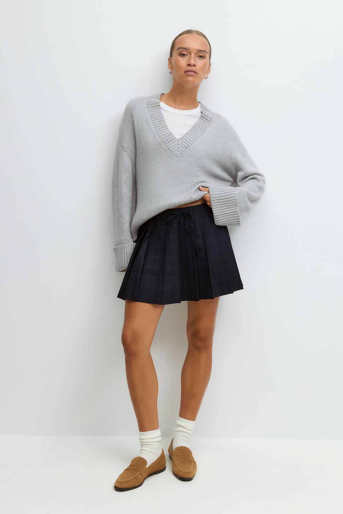 Pleated mini skirt - Lt grey melange