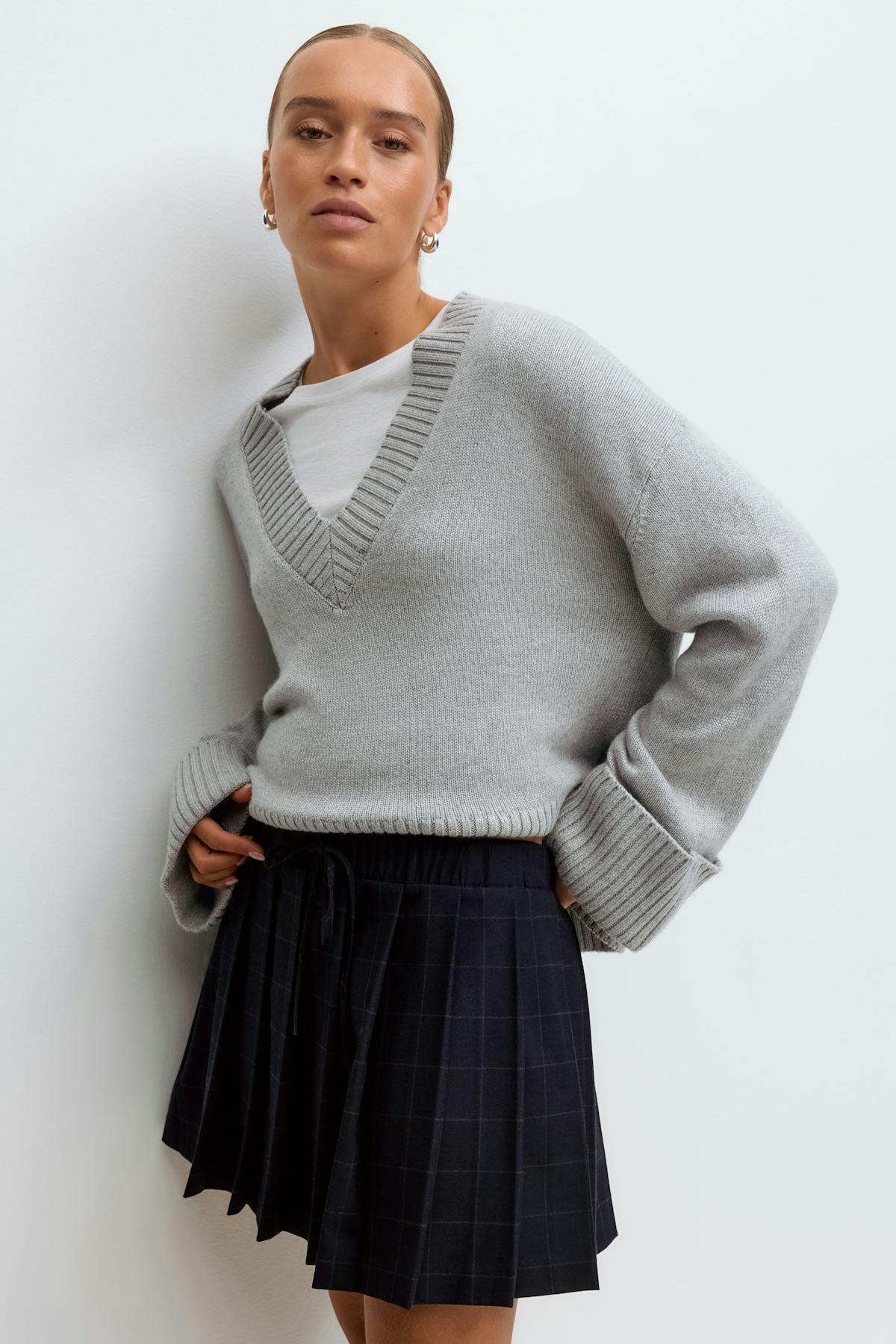 Pleated mini skirt - Blue check