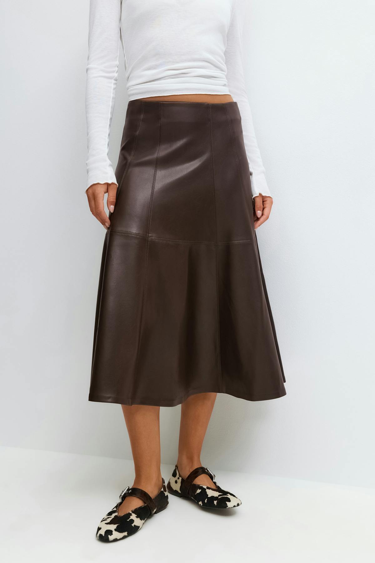 Pu midi skirt - Marron