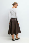Pu midi skirt - Marron