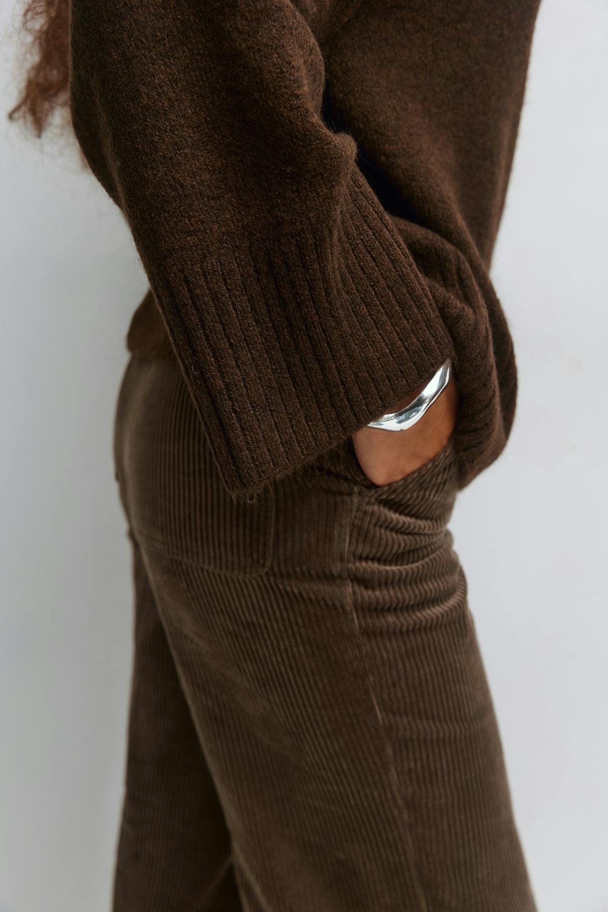 Corduroy high waist trousers - Marron clair